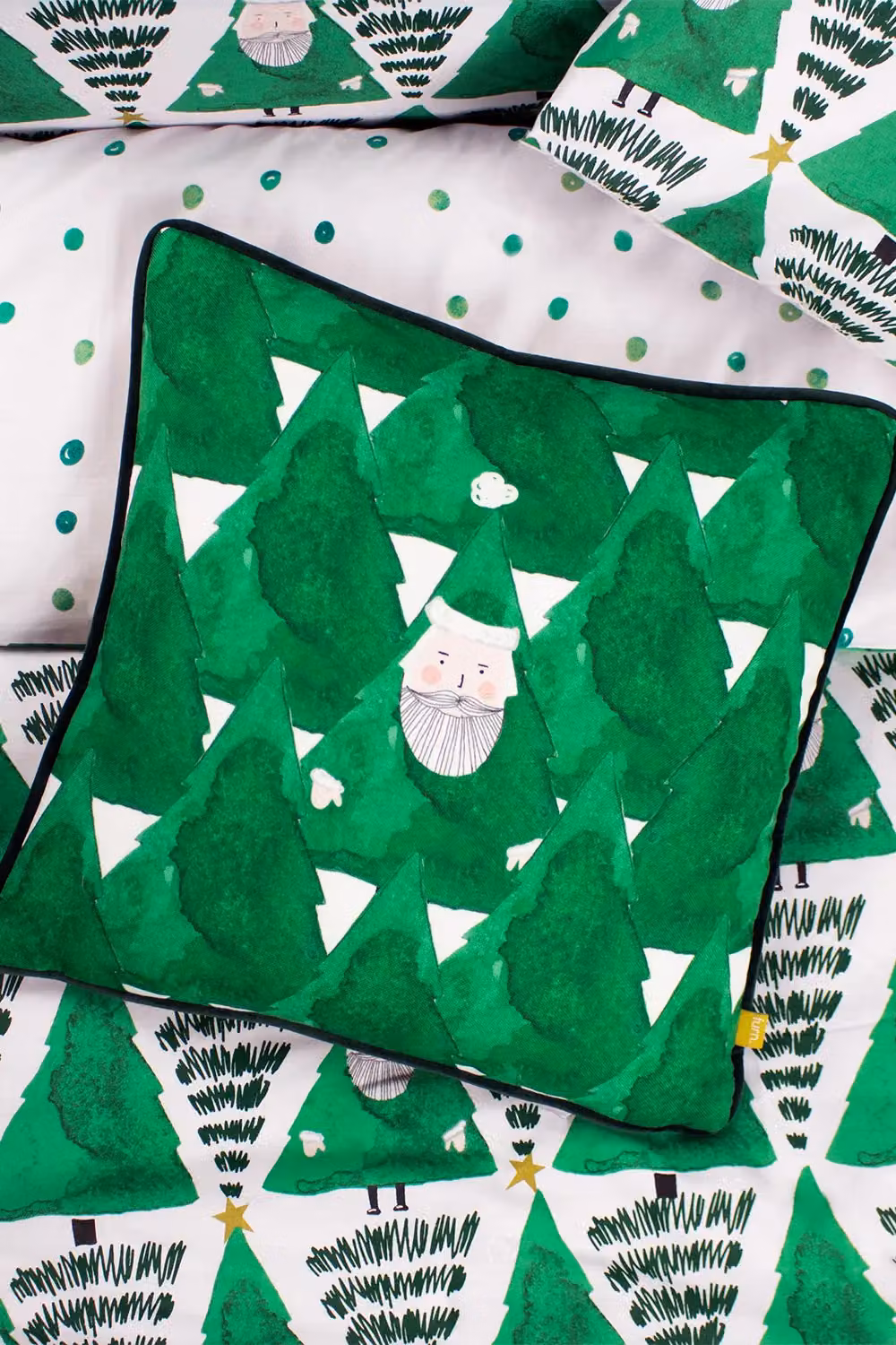 Furn Hide & Seek Santa Graphic Printed Velvet Reverse Cushion in Green and Gold, W/D/H: 43 x 43 x 43 cm – 3