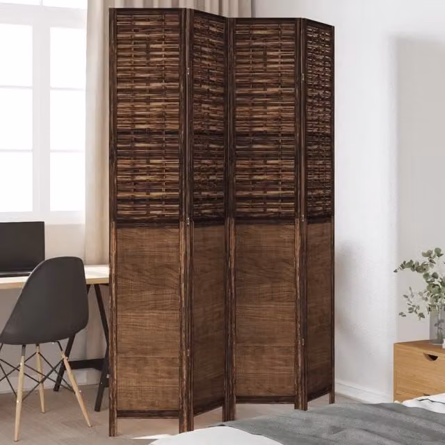 Berkfield Home 4 Panel Room Divider in Dark Brown Solid Paulownia Wood – 1