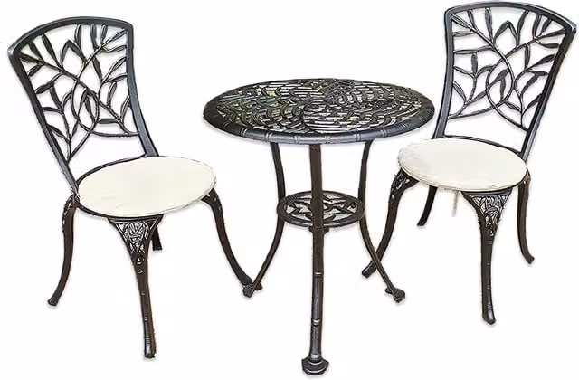 Signature Homes Gardens Hembury Cast Aluminium Bistro Set with Cream Cushions in Matt Black