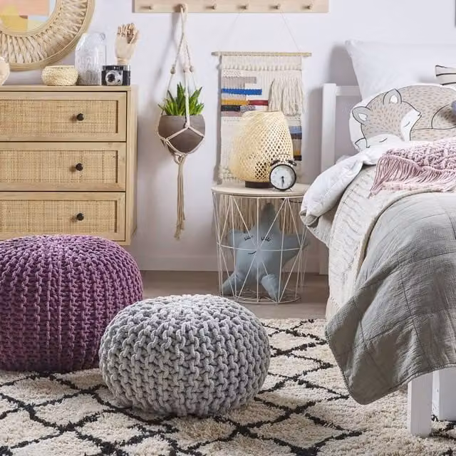 Wyld and Coco Cozy Nest Purple Knitted Pouf Ottoman, W/D/H: 50 x 35 x 35 cm – 1