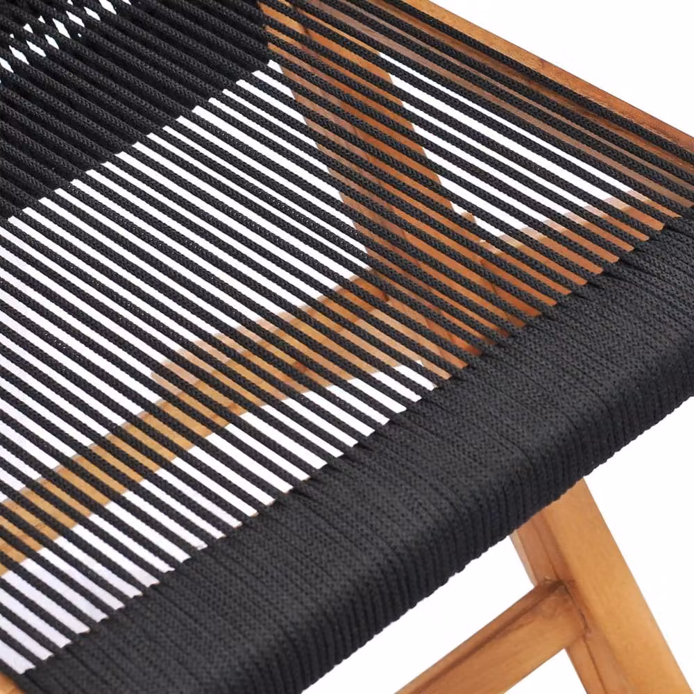 Berkfield Home Set of 2 Folding Garden Chairs in Black Solid Teak Wood and Rope – 3