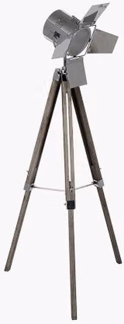 Pacific Lifestyle Retro Wood and Metal Tripod Floor Lamp with Grey Cylinder Shade