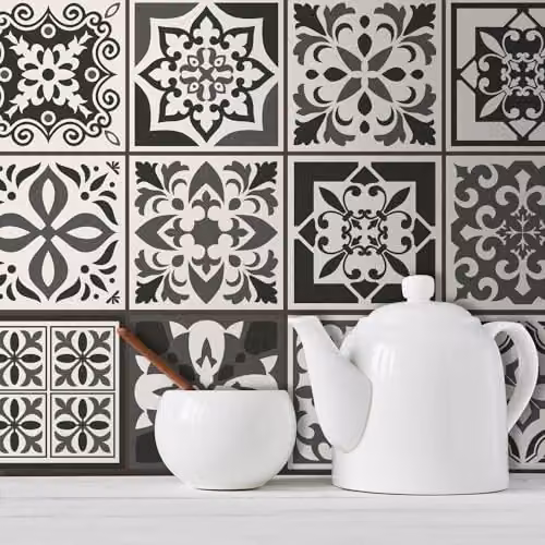 WALPLUS 24 Pcs Mediterranean Dark Grey Geometric Tile Stickers, Self-Adhesive Peel and Stick Vinyl Wall Decals, 15 cm x 15 cm – 2