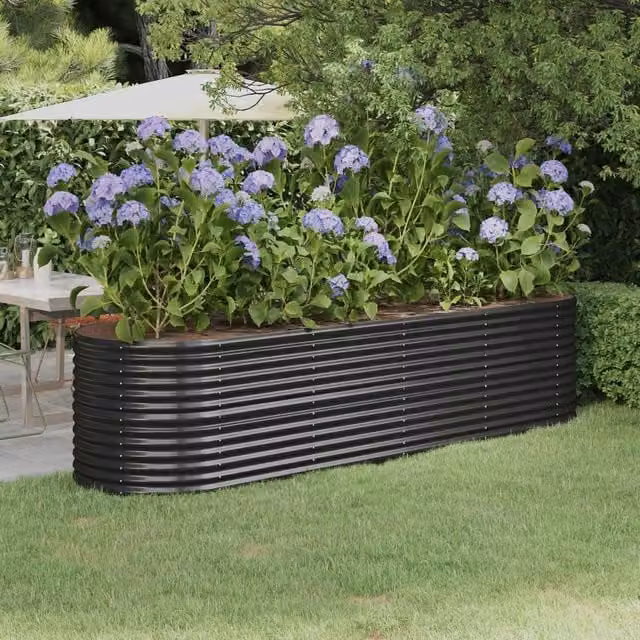 Berkfield Home Garden Powder-coated Steel Raised Bed in Anthracite Black, W/D/H: 296 x 80 x 68 cm