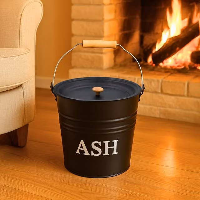 Marco Paul 12L Metal Fire Ash Bucket with Lid in Black and Grey