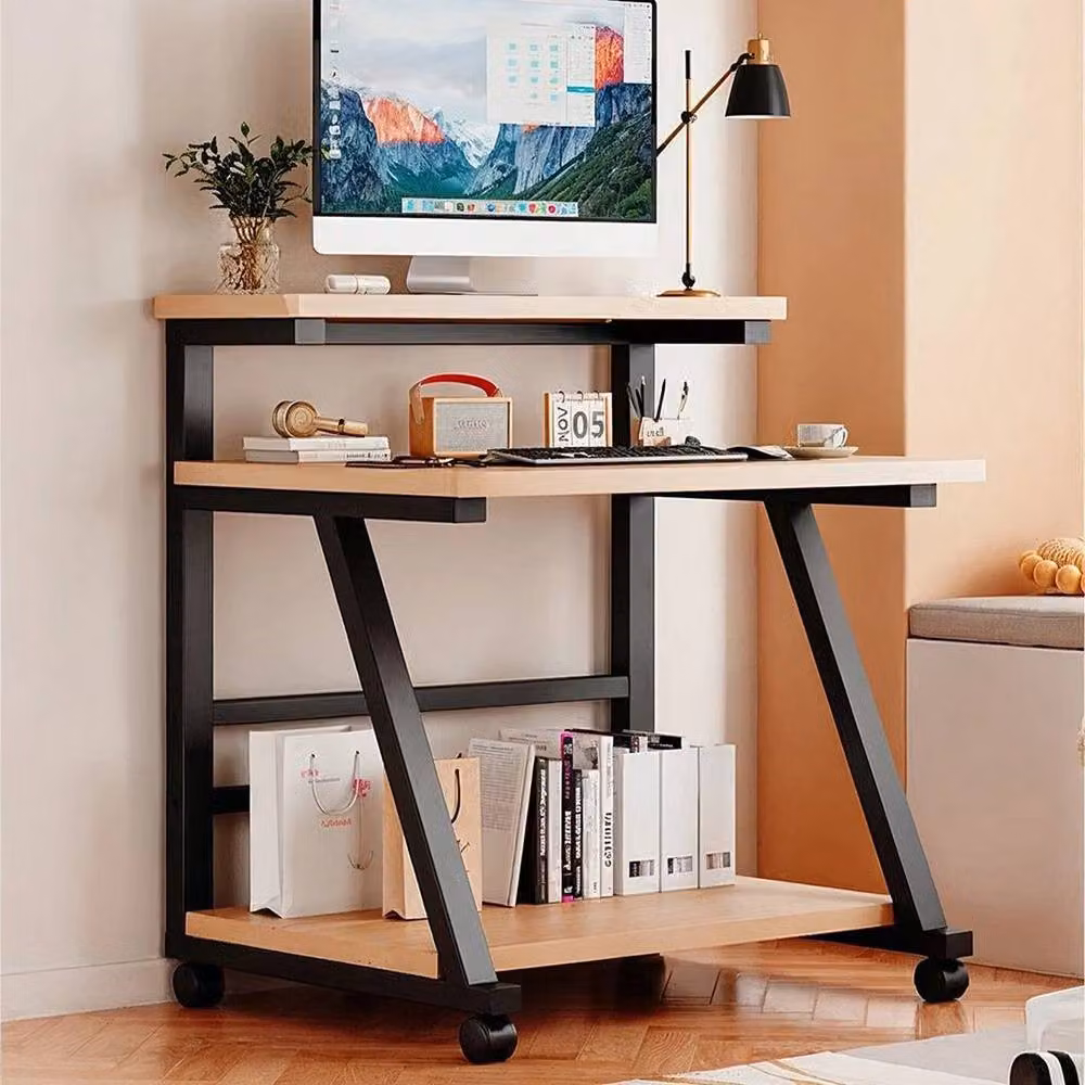 KORVIXA 3-Tier Mobile Computer Desk and Laptop Table in Natural, W/D/H: 100 x 100 cm – 4