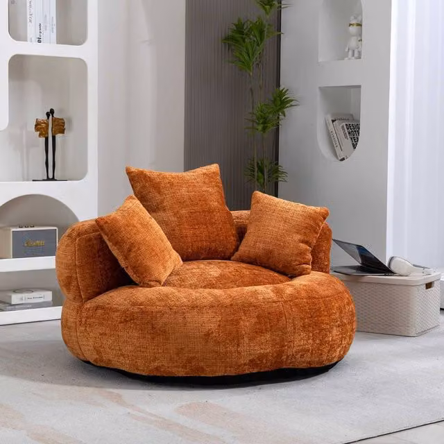 STILVORA Orange Chenille Bean Bag Chair with Armrests W/D/H: 108 x 52 x 52 cm