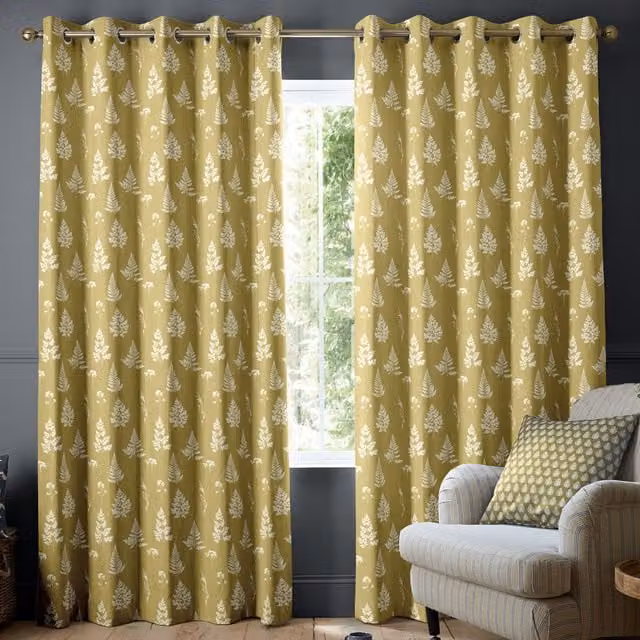 Emily Bond Tynesfield Made to Measure Blackout Cotton Eyelet Curtain in Yellow Floral Design