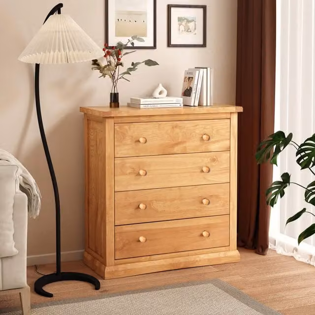 Cabinet Bits Lucca 4 Drawer Chest of Drawers in Light Brown Rustic Waxed Pine