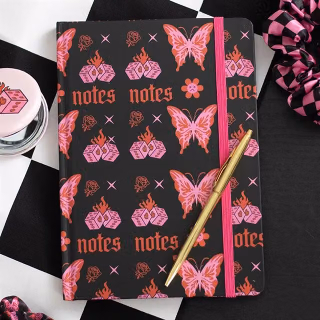 KDMK Flaming Butterfly A5 Hardcover Notebook with Lined Paper, Pink, Red and Black