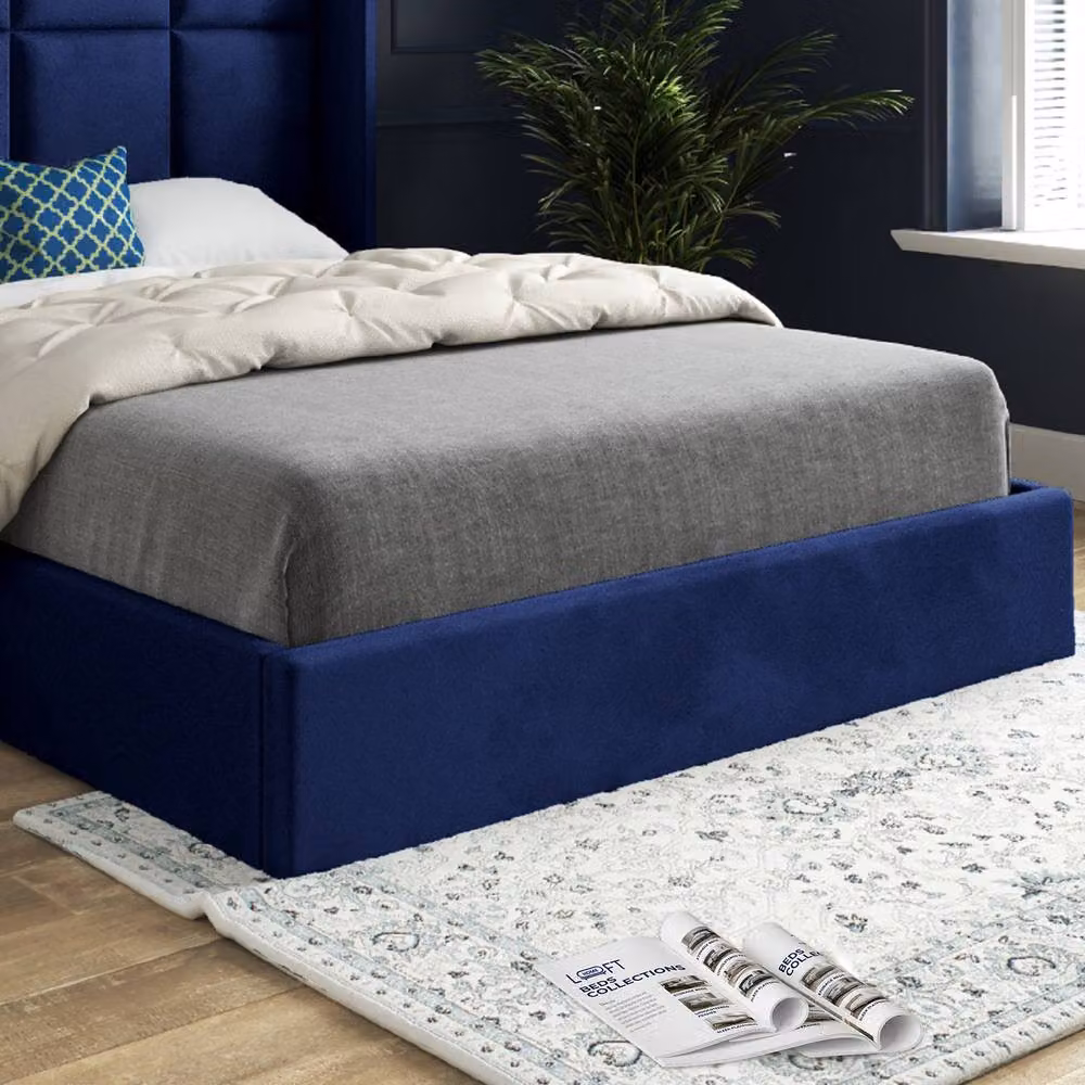 KDMD Stafford Winged Upholstered Designer Bed Frame in Blue Soft Velvet, Size: Super King, W/D/H: 200 x 189 x 137 cm – 4