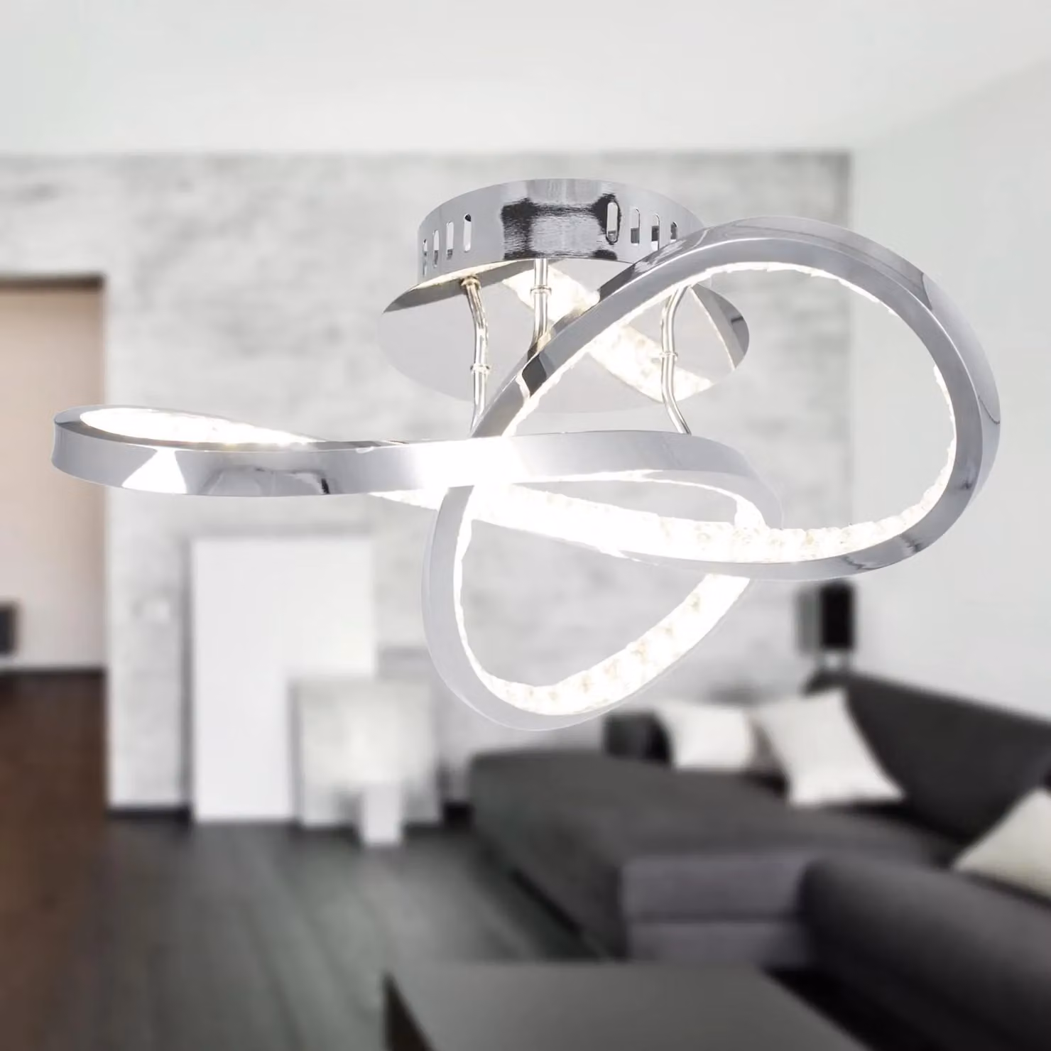 First Choice Lighting Jewelled Chrome LED Ring Ceiling Light in Silver – 2