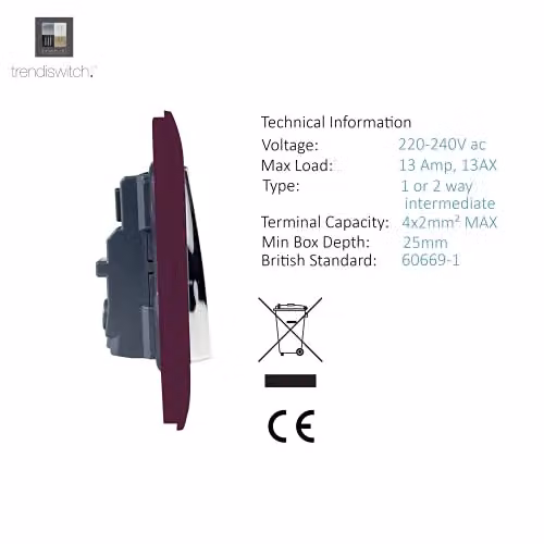 Trendi Switch 2 Gang 13 Amp Flush Wall Mounted Socket in Purple – 4