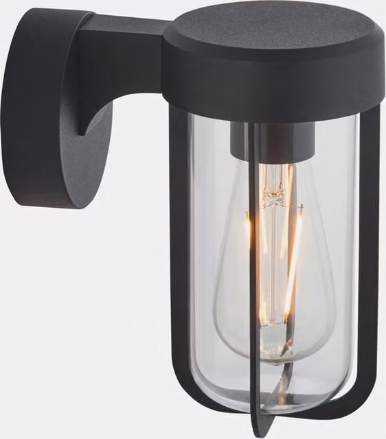 Perch & Parrow Industrial Metal Wall Lamp in Black with Transparent Glass Cylinder