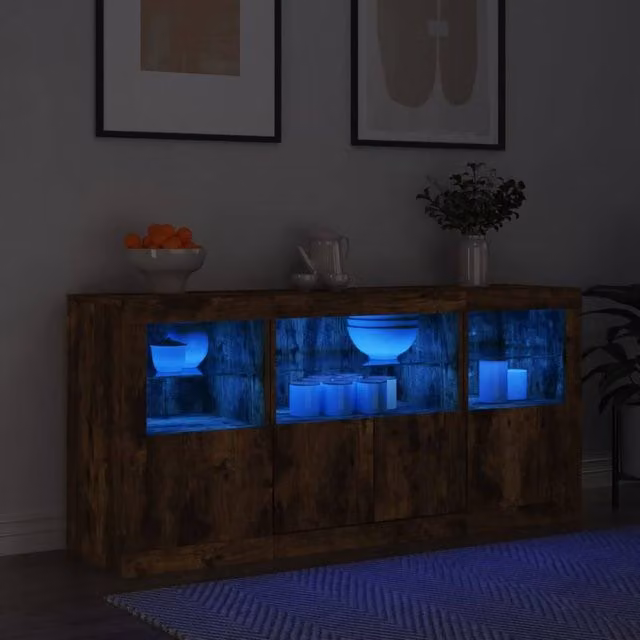 Berkfield Home Modern Smoked Oak Sideboard with Integrated LED Lights, Brown, W: 142.5 cm, D: 37 cm, H: 67 cm