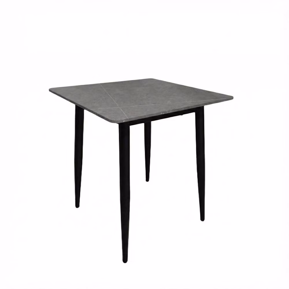 FWStyle Nova Grey Marble Effect Square Sintered Stone Dining Table with Black Metal Legs W/D/H: 70 x 70 x 74 cm – 2