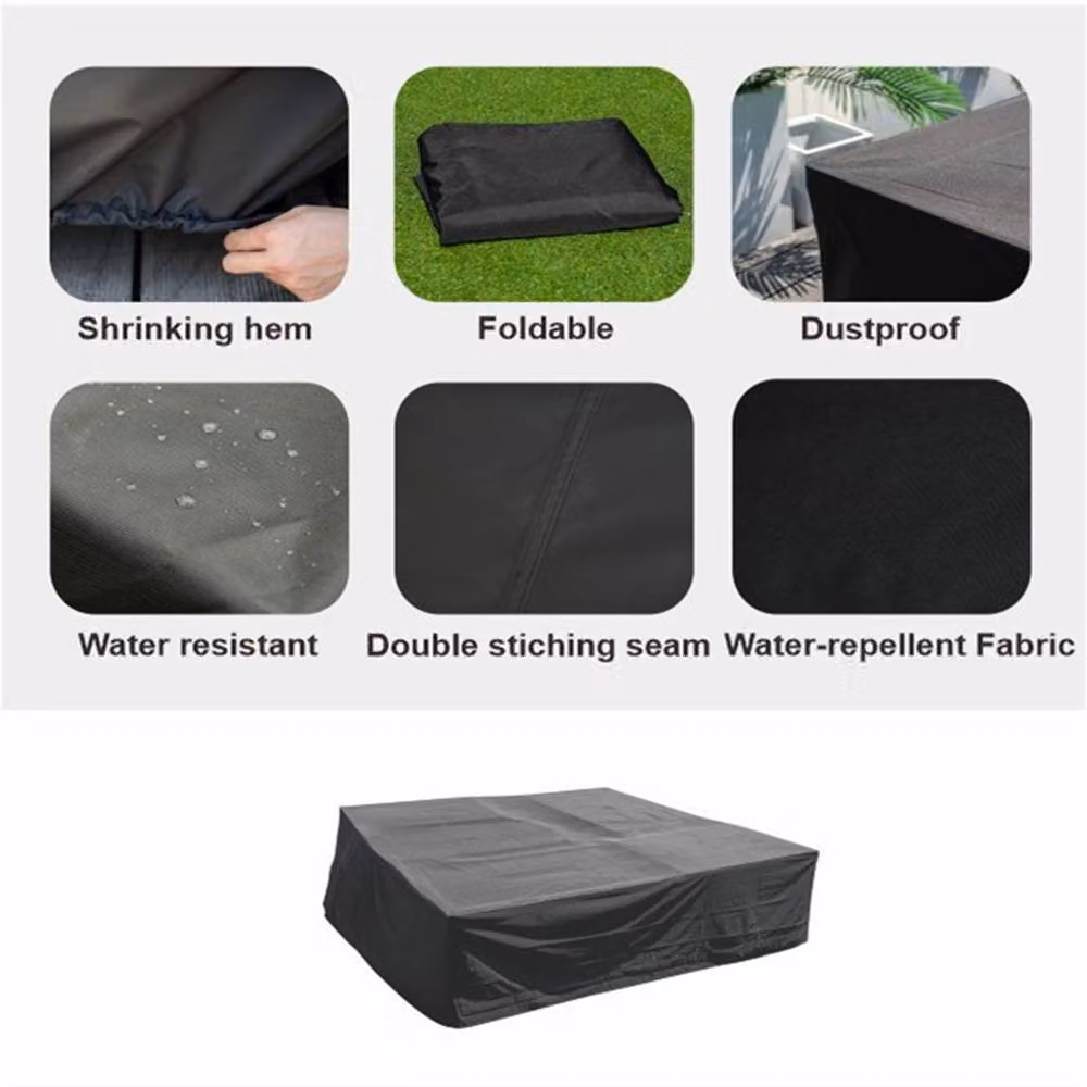 Direct Wicker Black Polyester Rain Cover for Rectangular Patio Table and Chairs, W: 250 cm, D: 190 cm, H: 80 cm – 4