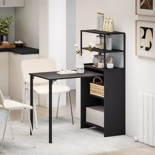 HOMCOM Folding Computer Desk with 4-Tier Bookshelf, Black – 8