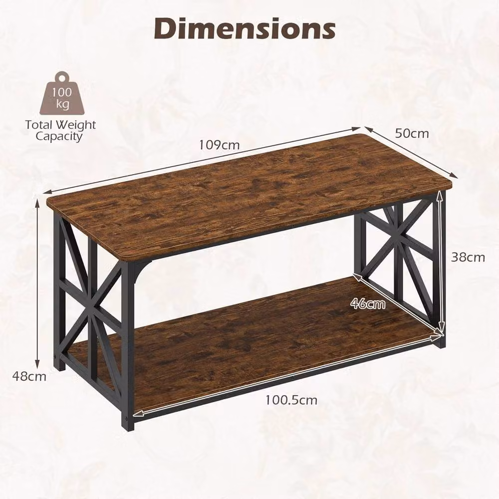 KORVIXA Brown Rustic Farmhouse Coffee Table, W/D/H: 109 x 50 x 48 cm – 2