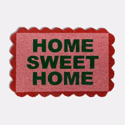OHS Non-Slip Coir Welcome Doormat with Scallop Edge in Pink and Green, W/D: 60 x 40 cm – 3
