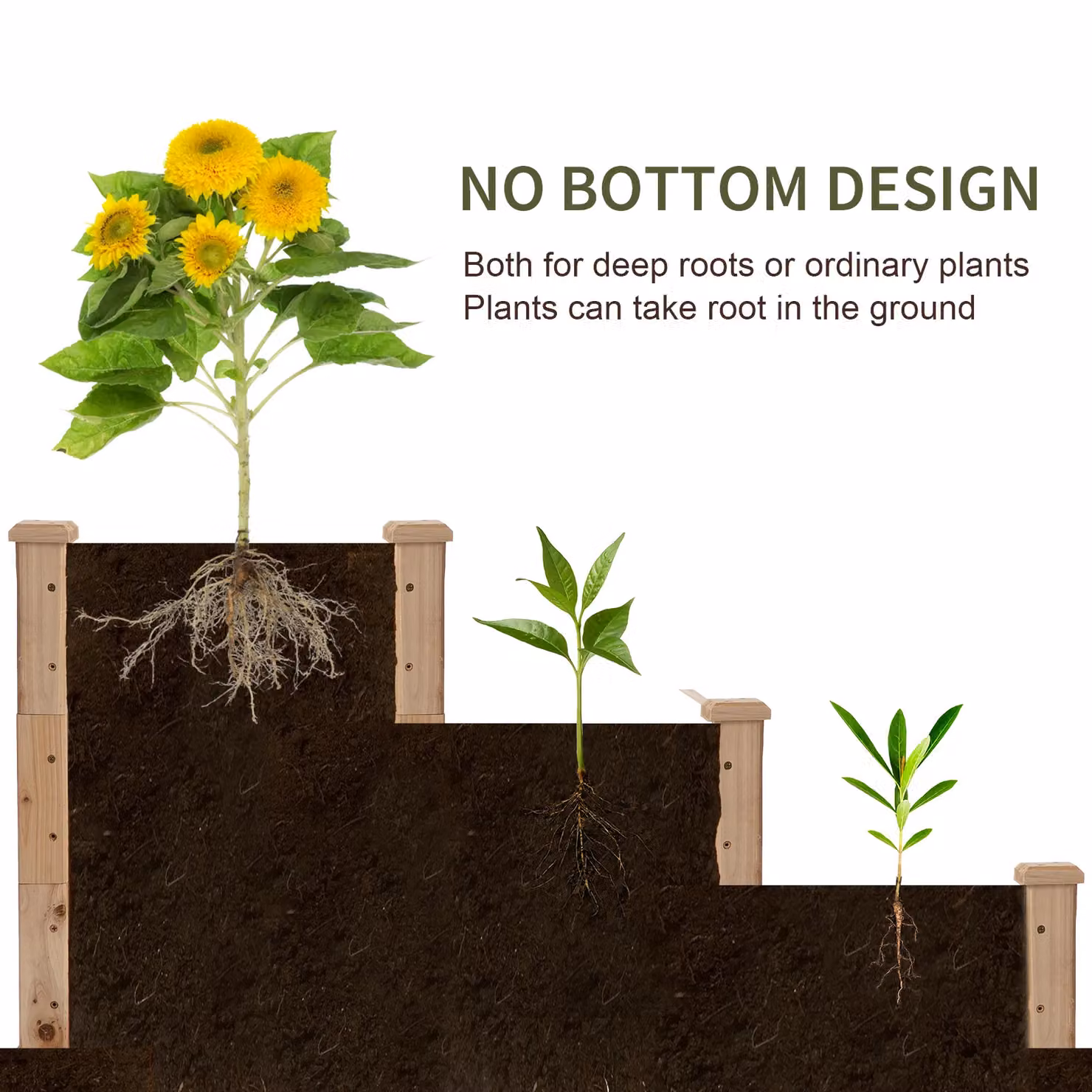 Outsunny 3-Tier Wooden Raised Bed Planter Kit in Beige or Brown, W/D/H: 124 x 124 x 56 cm – 4