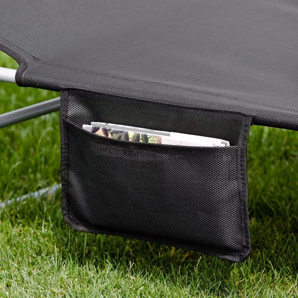 SoBuy Foldable Outdoor Lounge Chair in Black with Textilene Fabric and Powder Coated Steel Frame – 5