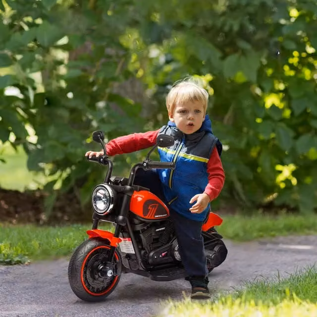 HOMCOM 6V Electric Motorbike with Training Wheels and Headlight, Red