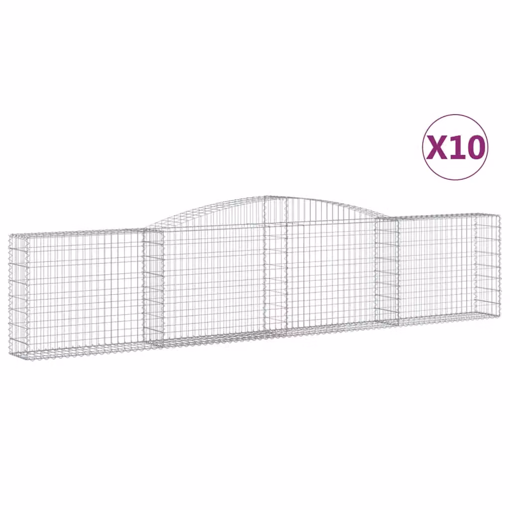 Berkfield Home Arched Gabion Baskets, 10 Pack, Silver Galvanised Steel, W: 400 cm, D: 30 cm, H: 80-100 cm – 2