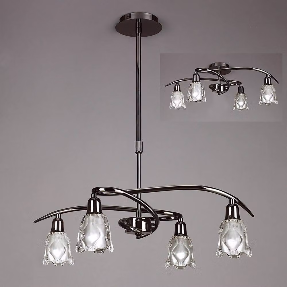 Netlighting Amel 4 Light Telescopic Convertible Ceiling Light in Black Chrome with Glass Shade and GU10 Compatibility – 2