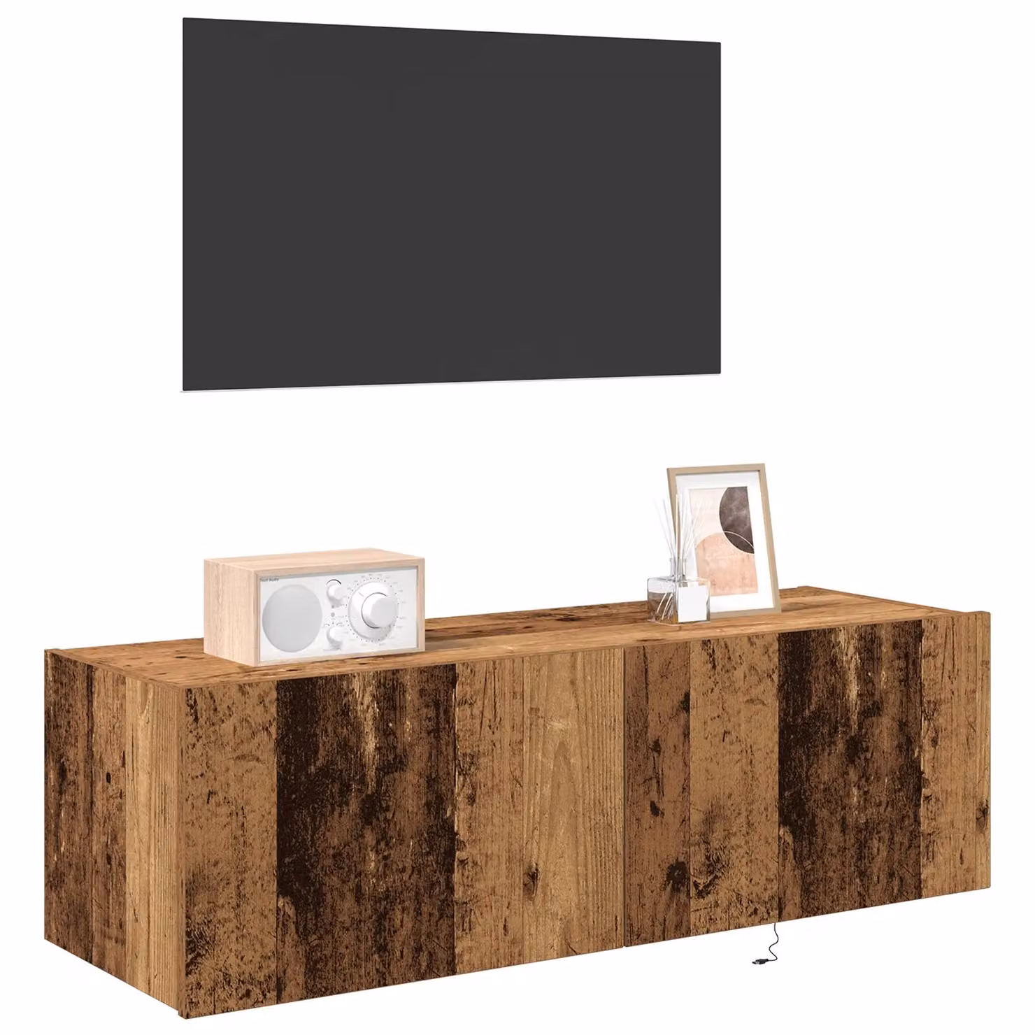 Berkfield Home Wall Mounted TV Cabinet with Integrated LED Lights in Brown Old Wood, W/D/H: 100 x 35 x 31 cm – 3