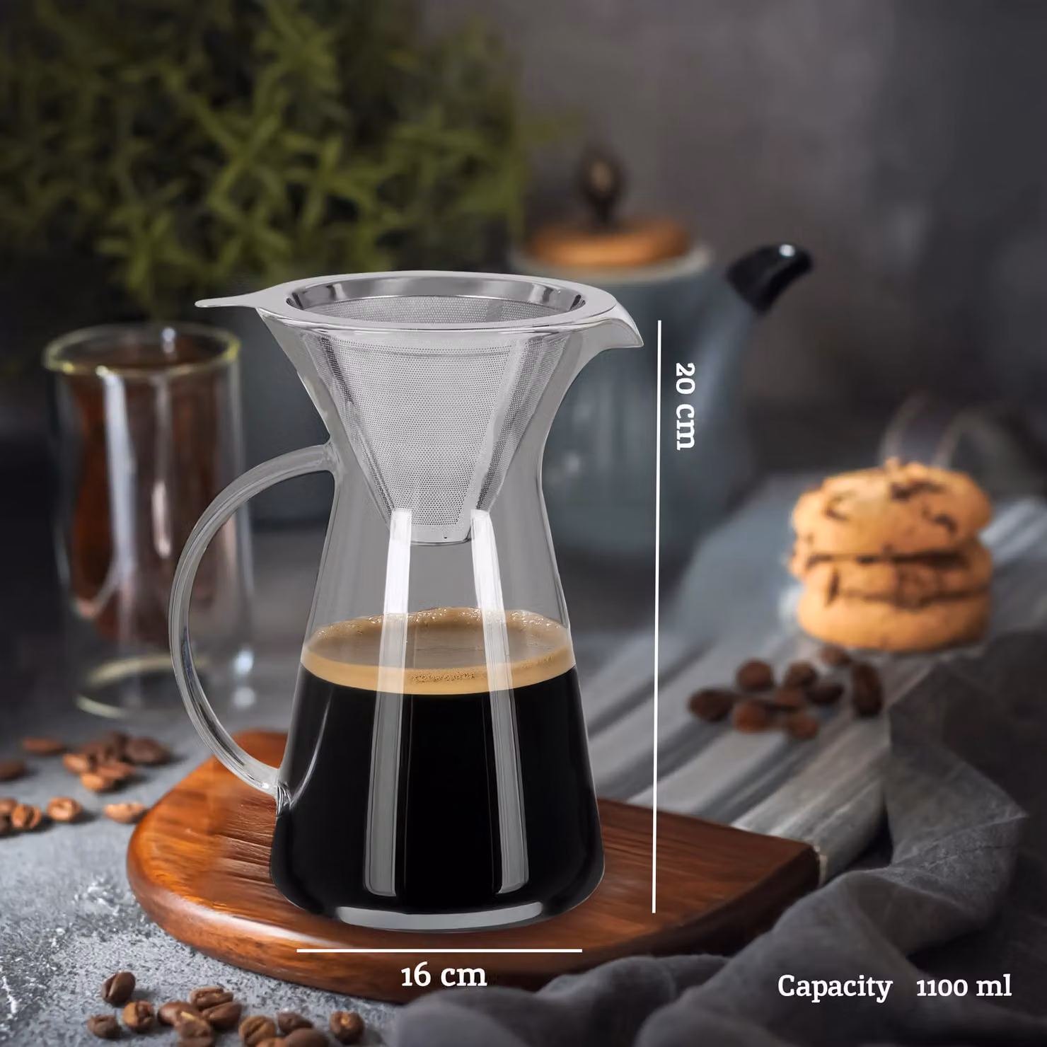 Orsina Versatile Coffee Pot 1.1 l, Borosilicate Glass and Stainless Steel, Silver and Transparent – 4
