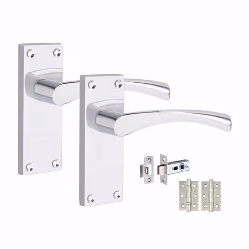 Golden Grace Victorian Scroll Astrid Door Handle Latch Set in Polished Silver, 6 Sets
