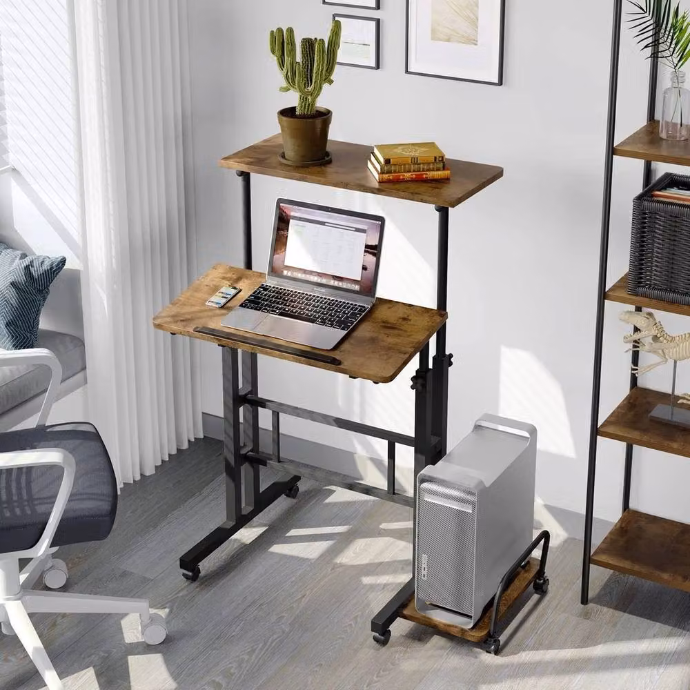 FORGEVIO Height Adjustable Desk in Rustic Brown, W: 60 cm, D: 60 cm, H: 68-115 cm – 3