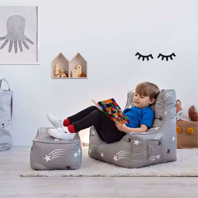 Ready Steady Bed Abstract Grey Fabric Bean Bag Armchair for Teenagers