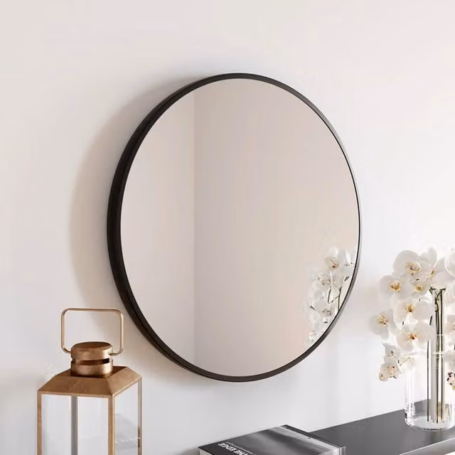 Bathwell Round Framed Modern Wall Mirror in Black