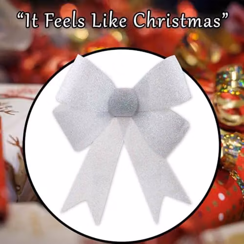 VFM e-Store White Tinsel Bow Christmas Decoration W/D/H: 37 x 49 x 13 cm – 6