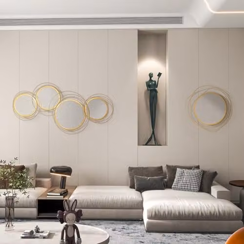 HOMCOM Modern Geometric Round Metal and Glass Wall Mirror in Gold – 2