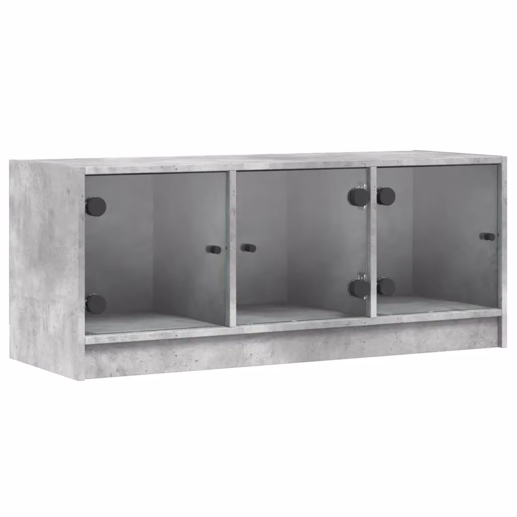 Berkfield Home TV Cabinet with Glass Doors in Concrete Grey, W/D/H: 102 x 37 x 42 cm – 2