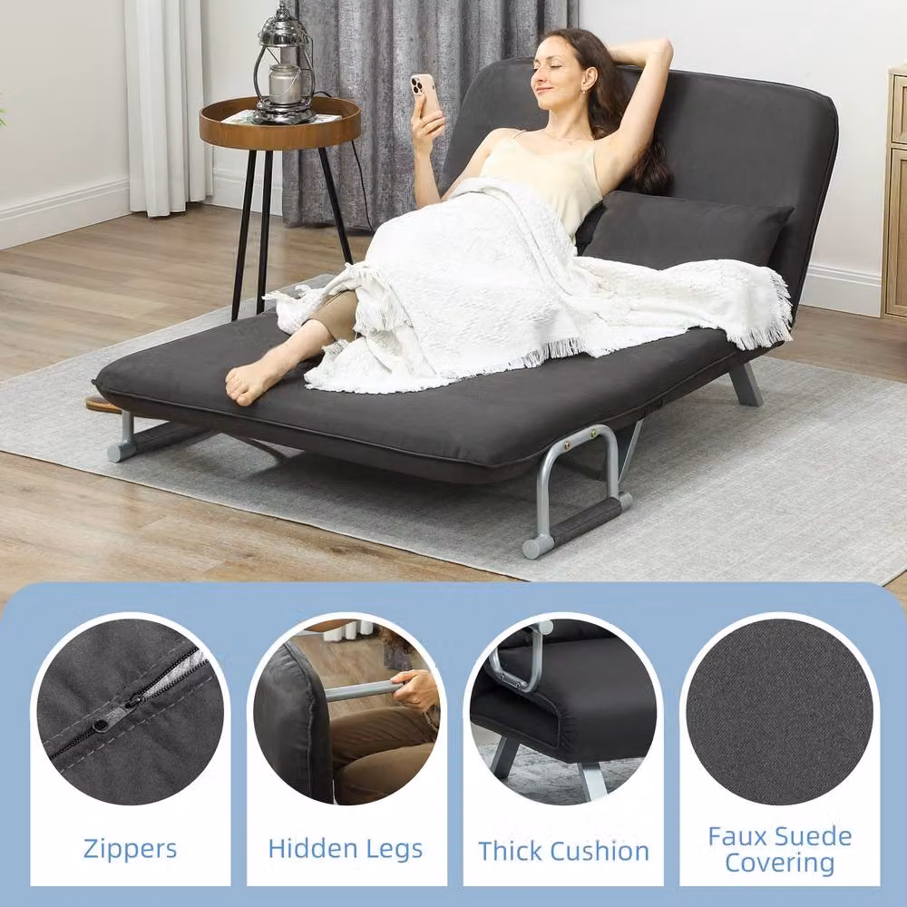 STILVORA Two-Seater Click-Clack Sofa Bed in Grey with Adjustable Headrest and Metal Frame – 6