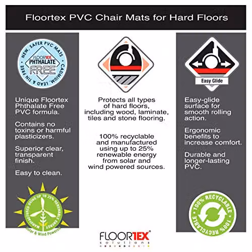 Floortex Transparent Chair Mat for Hard Floors, W: 120 cm, D: 90 cm – 3