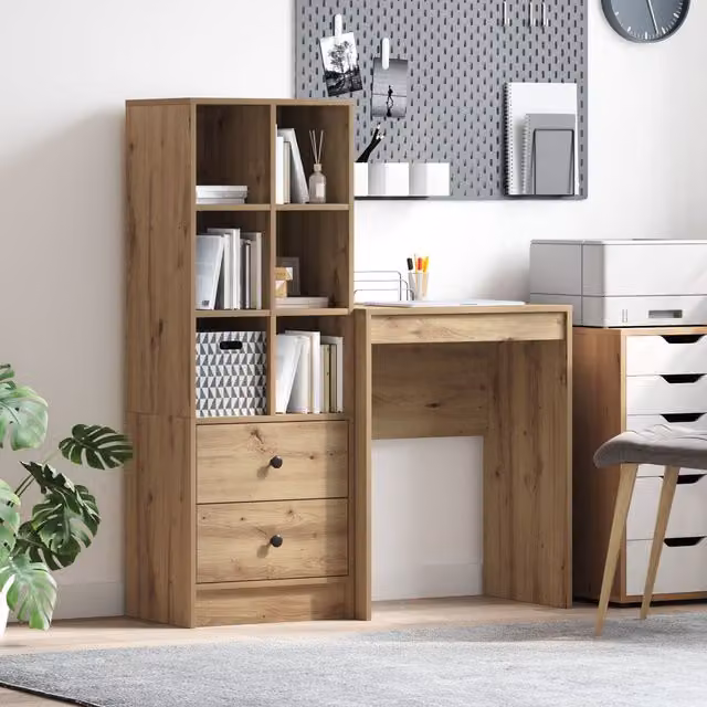 Berkfield Modern Writing Desk with Storage in Artisan Oak and Cream