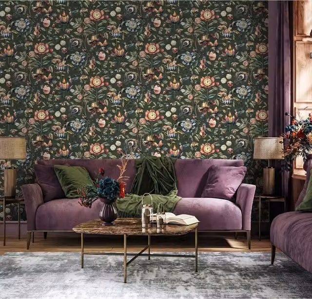 Grandeco Wonderous Beasts Wallpaper in Dark Green