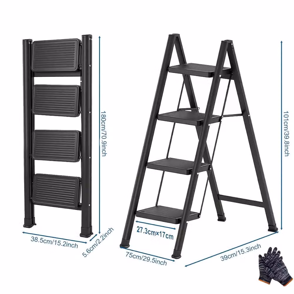 Ventryn 4 Step Folding Step Ladder and Portable Step Stool in Black – 2