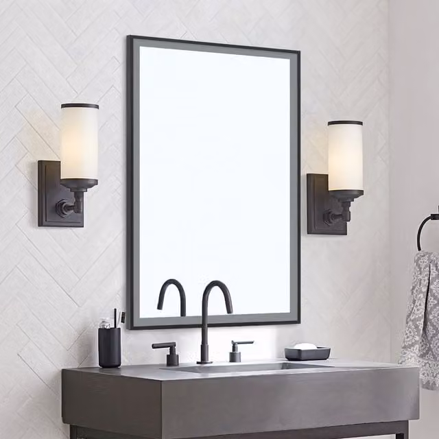 Livingandhome Rectangular LED Wall Mirror with Sensor Switch, Black, Width: 50 cm
