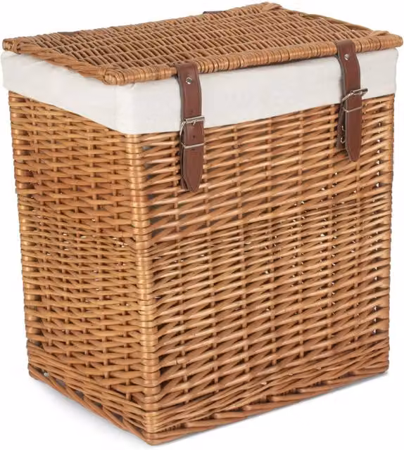 Red Hamper Boutique Double Steamed Wicker Laundry Basket with Cotton Lining in Brown, Diameter: 44 cm