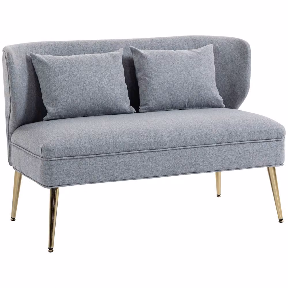 Wyld Haus Rohaco 2 Seater Wingback Sofa in Grey Linen Effect Fabric with Metal Legs W/D/H: 117 x 78.5 x 65 cm – 2