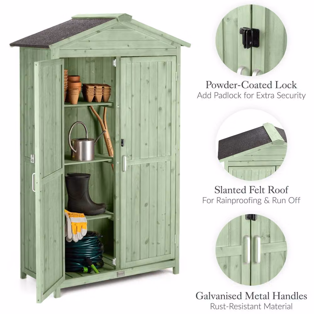 Christow Green Slim Double Door Garden Shed with Shelving, W: 100 cm, D: 64 cm, H: 166 cm – 3