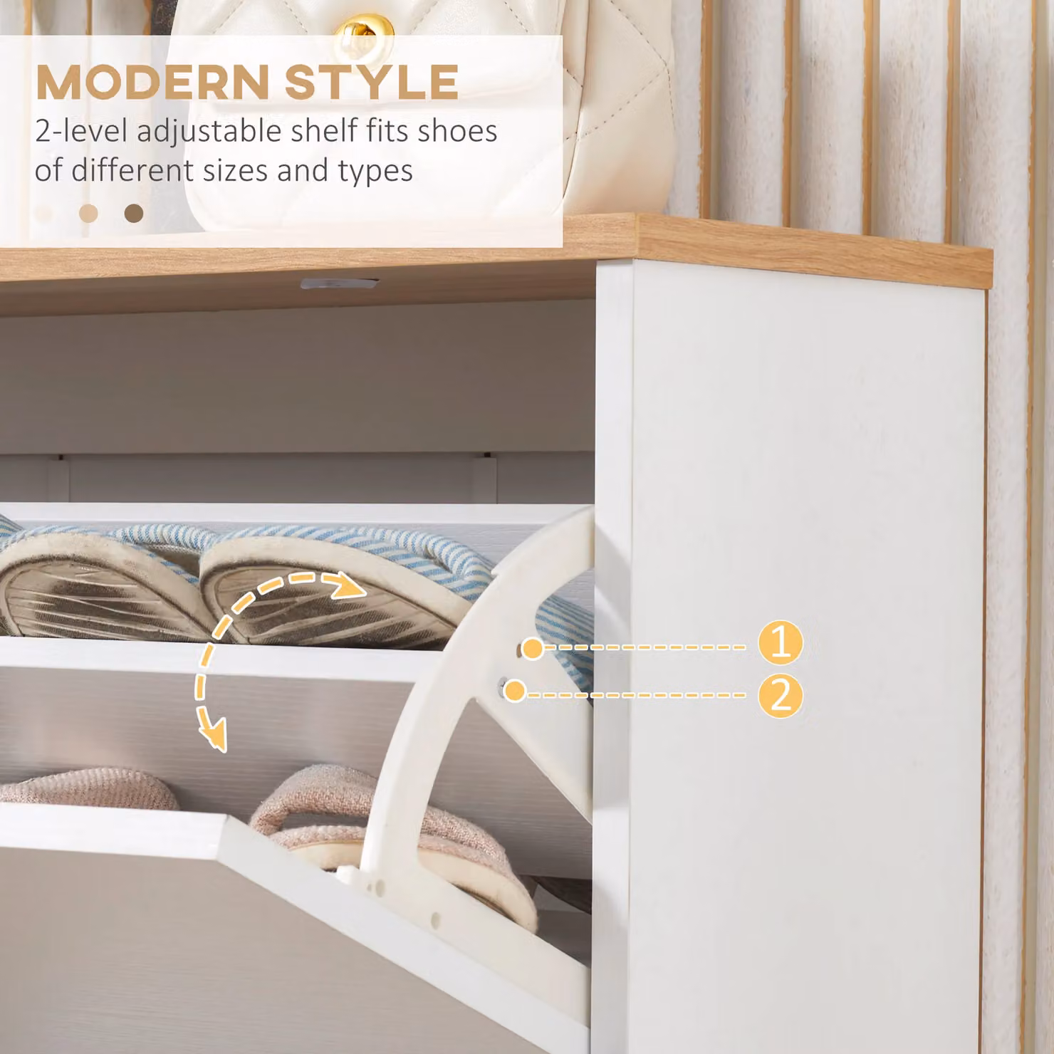 HOMCOM Slim White Shoe Storage Cabinet with 3 Tilting Compartments and Adjustable Shelves for Hallway, W/D/H: 23.5 x 26.0 x 70.0 cm – 3