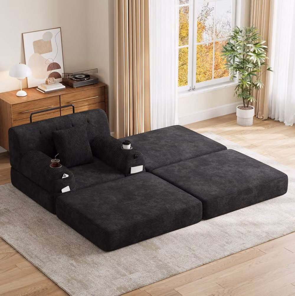 STILVORA Black Sleeper Chair Sofa with Cup Holders and Pockets – 2
