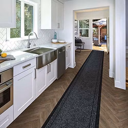 runrug Inca Non-Slip Hallway Runner Rug in Black, W: 80 cm, L: 300 cm – 4